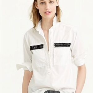 J.Crew Chevron Beaded Popover Oversized Shirt White. 2